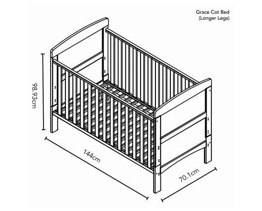 Grace Cot Bed, Under Drawer + Fibre Mattress - White