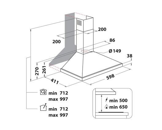 Hotpoint PHPN65FLMX1 60cm Chimney Hood