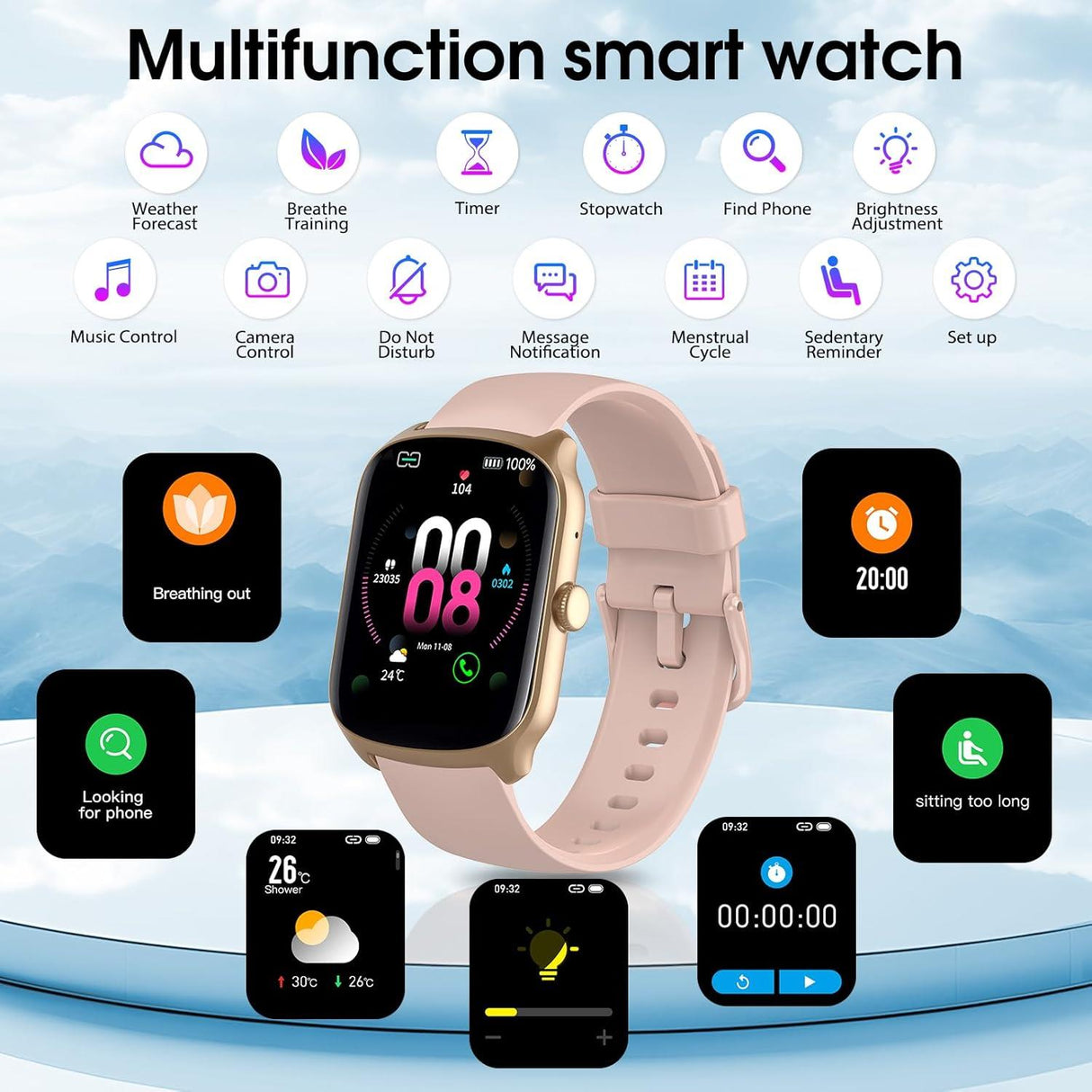 Smart Watch for Women Men - Pink