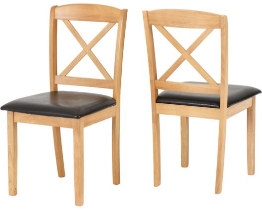 Mason Double Drop Leaf Dining Set - Oak Varnish/Brown Faux Leather