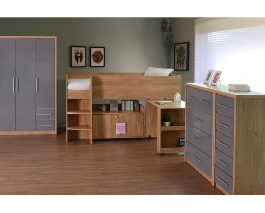 Seville 3 Door 2 Drawer Wardrobe - Grey High Gloss/Light Oak Effect Veneer