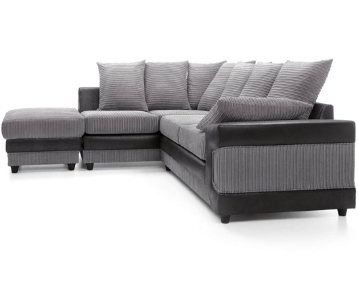 Dino Left Hand Facing Corner Sofa- Black & Charcoal