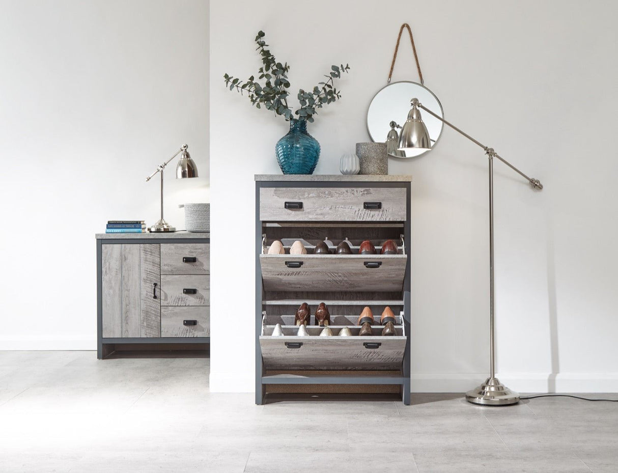 Boston 2 tier 1 drawer shoe cabinet grey