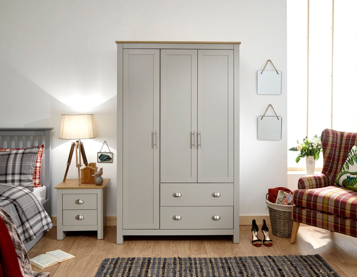 Lancaster 3 door 2 drawer wardrobe grey