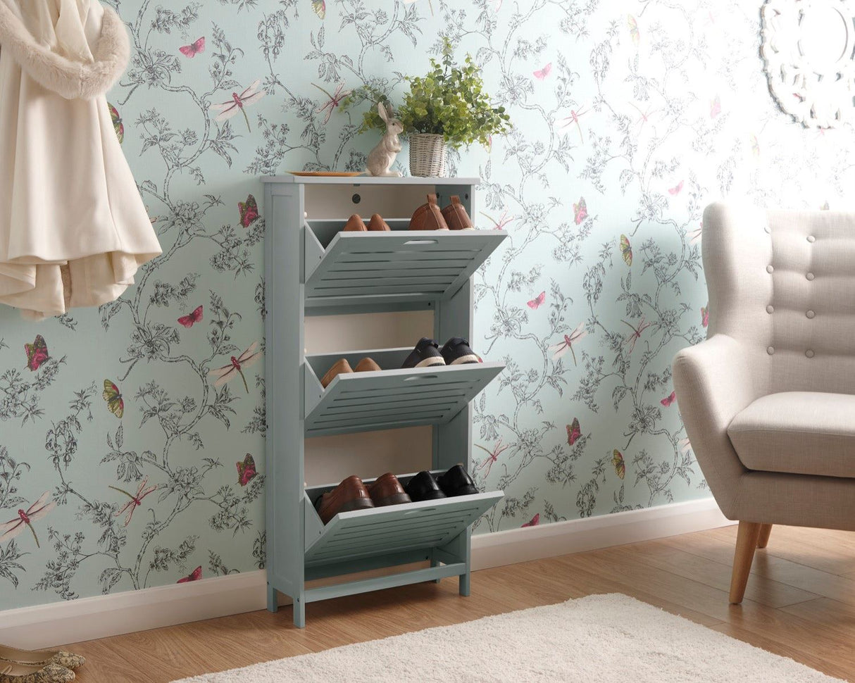 Bergen three tier shoe cabinet grey