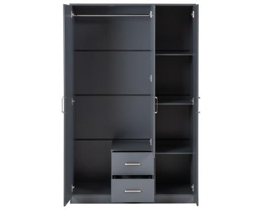 DAKOTA 3 DOOR 2 DRAWER MIRRORED WARDROBE - DARK GREY