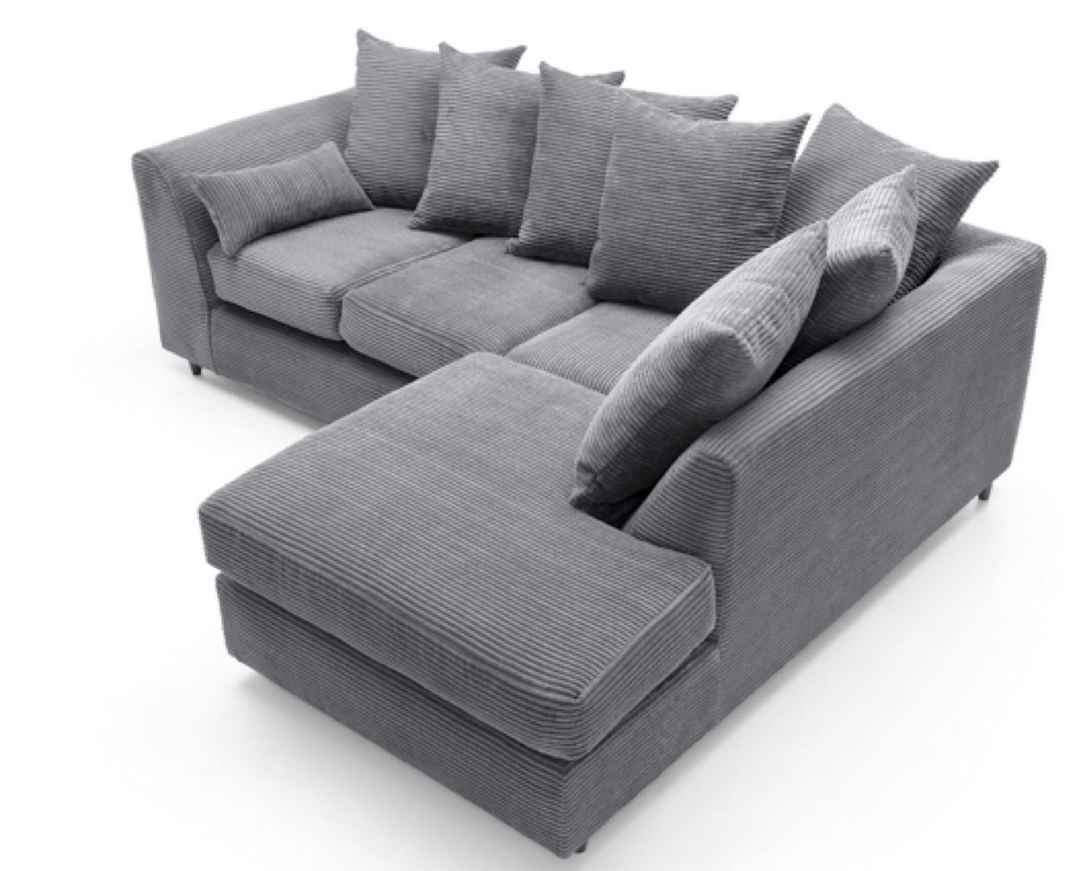 Jumbo Cord Right Hand Facing Corner Sofa-Grey
