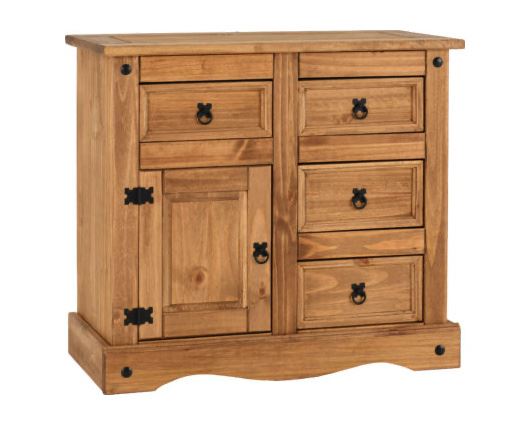 Corona 1 Door 4 Drawer Sideboard - Distressed Waxed Pine