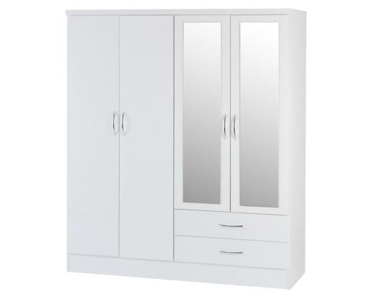 Nevada 6 Door 2 Drawer Mirrored Wardrobe - White Gloss