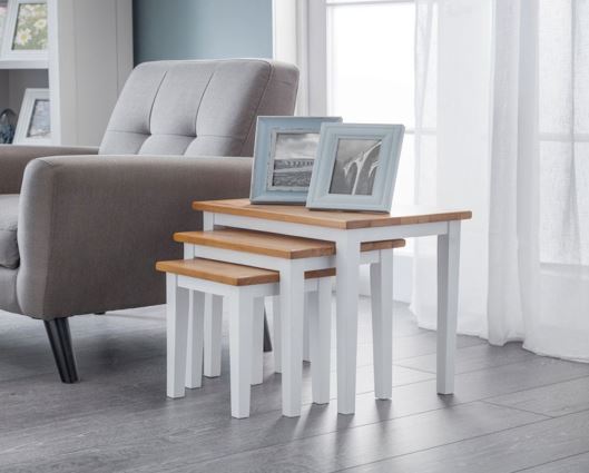 CLEO NEST OF TABLES - WHITE / NATURAL OAK