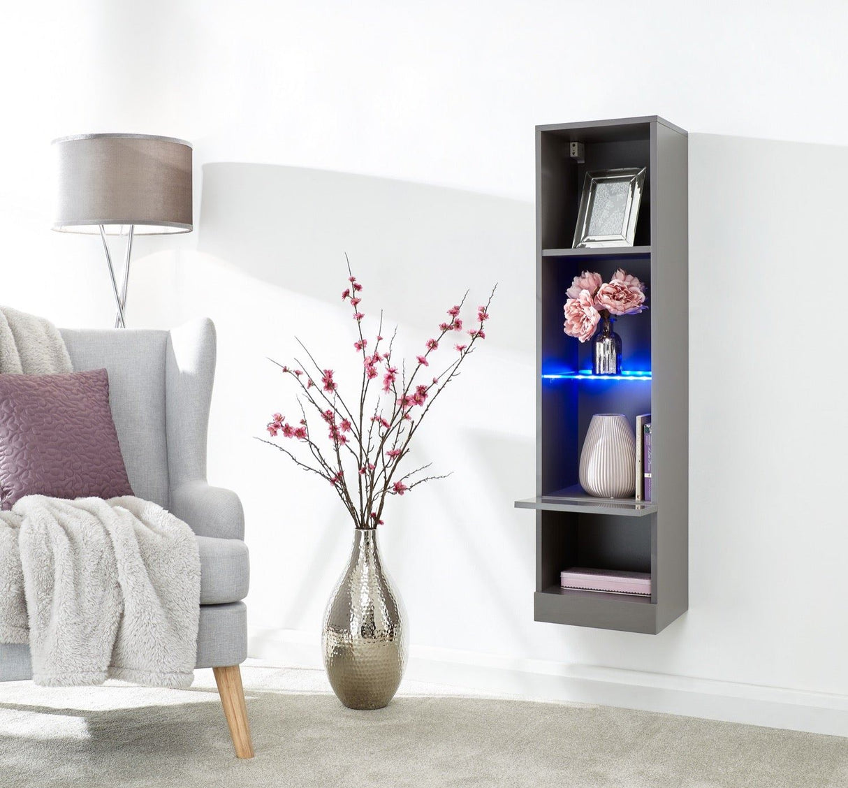 Galicia tall shelf unit with led grey