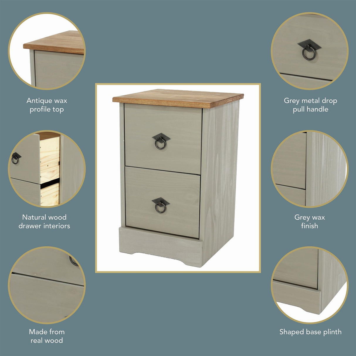 Corona Classic 2 drawer compact bedside cabinet