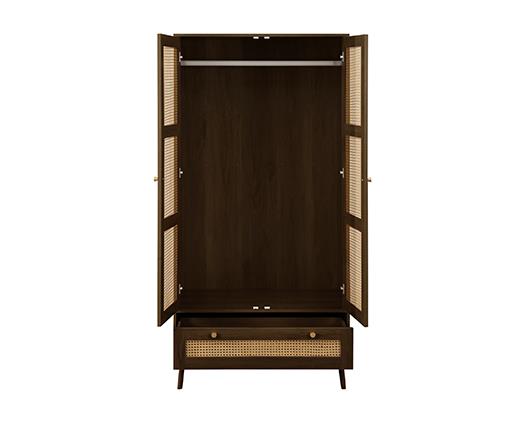 Croxley 2 Door 1 Drawer Rattan Wardrobe - Walnut