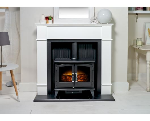 Adam Oxford Stove Suite in Pure White with Woodhouse Electric Stove, 48 Inch