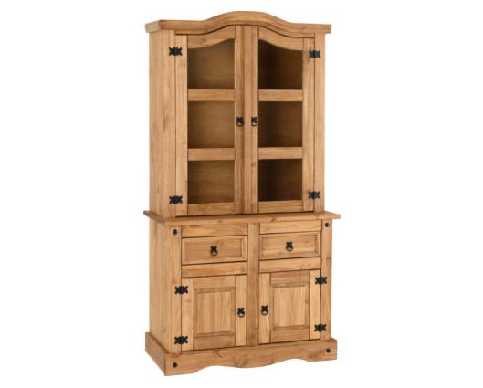Corona 3' Buffet Hutch - Distressed Waxed Pine/Clear Glass