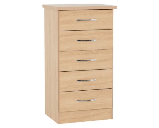Nevada 5 Drawer Narrow Chest - Sonoma Oak Effect