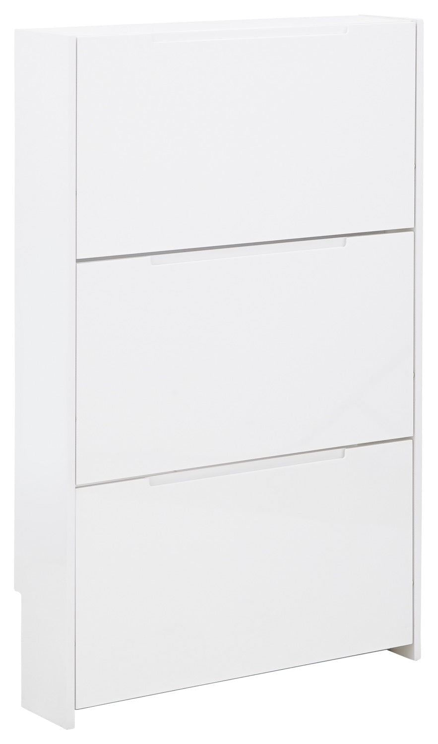 Narrow high gloss 3 tier shoe cabinet white
