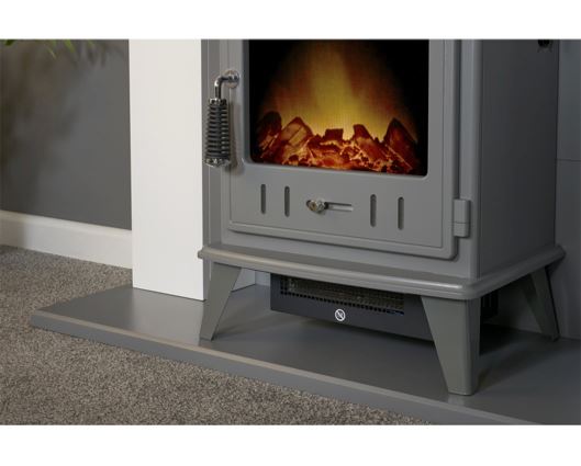 Adam Huxley in Pure White & Grey with Aviemore Electric Stove in Grey Enamel, 39 Inch