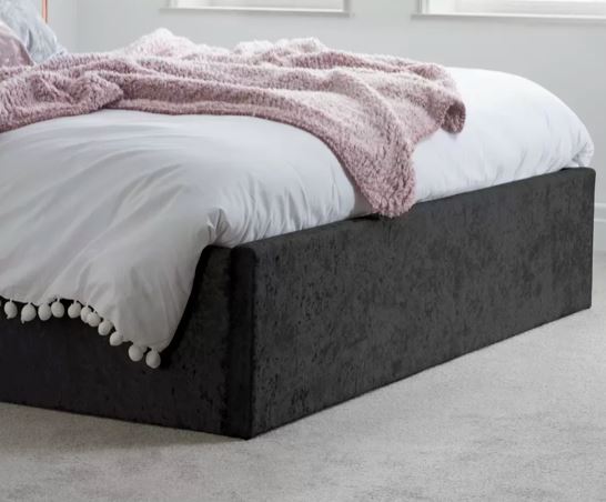 Berlin Small Double Ottoman Bed - Black Crushed Velvet