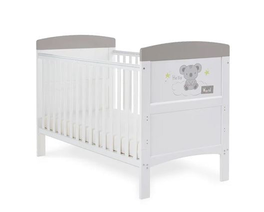 Grace Inspire Cot Bed + Fibre Mattress - Hello World Koala Grey