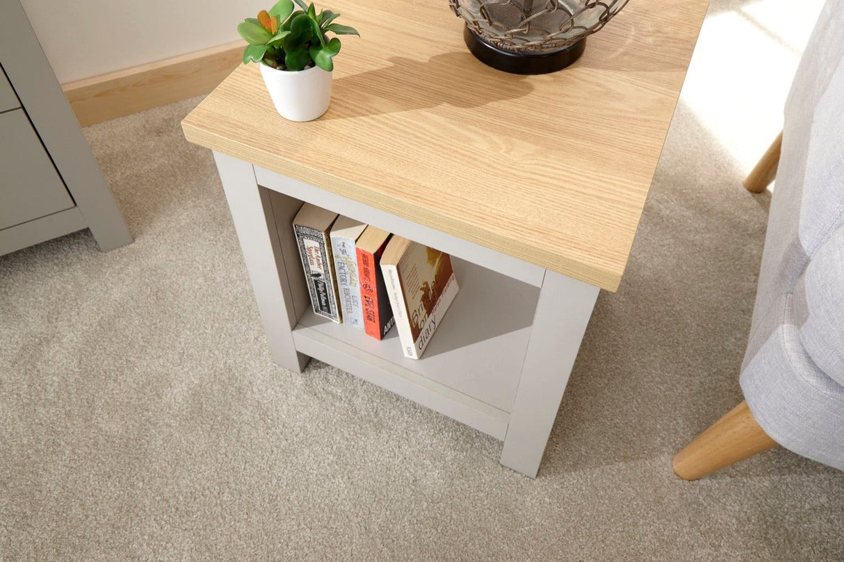 Lancaster side table with shelf grey