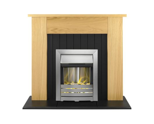 Adam Chessington Fireplace in Oak with Helios Electric Fire in Brushed Stell 48 Inch