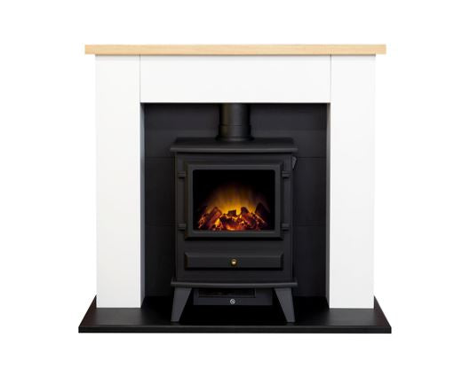 Adam Chester Fireplace in Pure White with Hudson Electric Stove in Black, 39 Inch