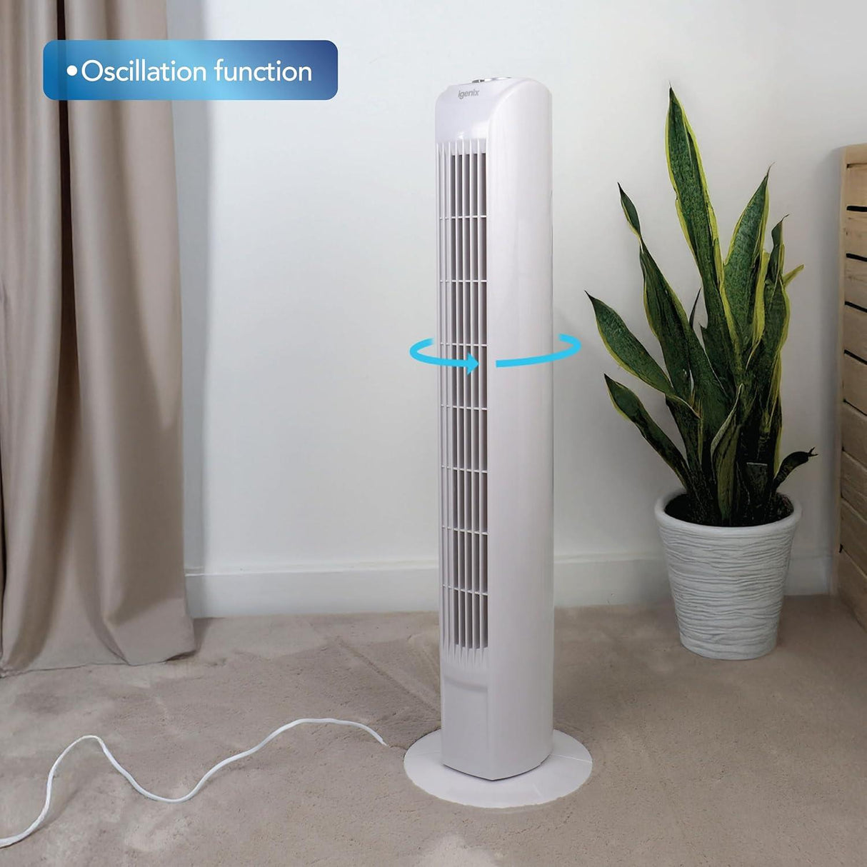 Igenix 30" Tower Fan with 7 Hour Timer and Remote Control - White