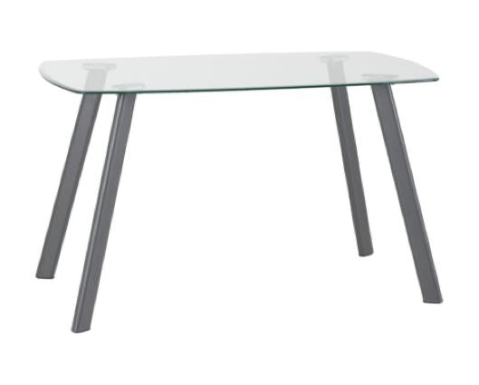 Abbey Dining Set - Clear Glass/Grey/Grey Faux Leather