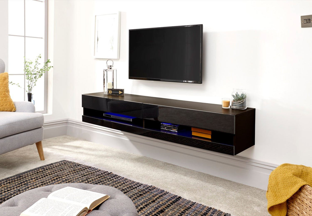 Galicia 180cm Wall TV Unit with LED Black