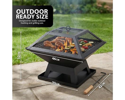 Zeno Square Fire Pit - 3 in 1 Heater/ Grill/ BBQ with Accessories