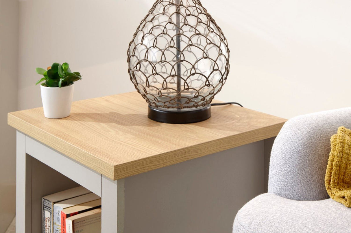 Lancaster side table with shelf grey