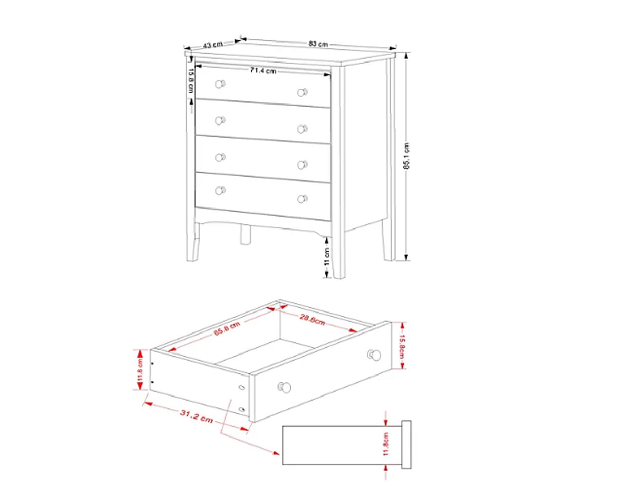 Como 4 Drawer Chest-Midnight Blue