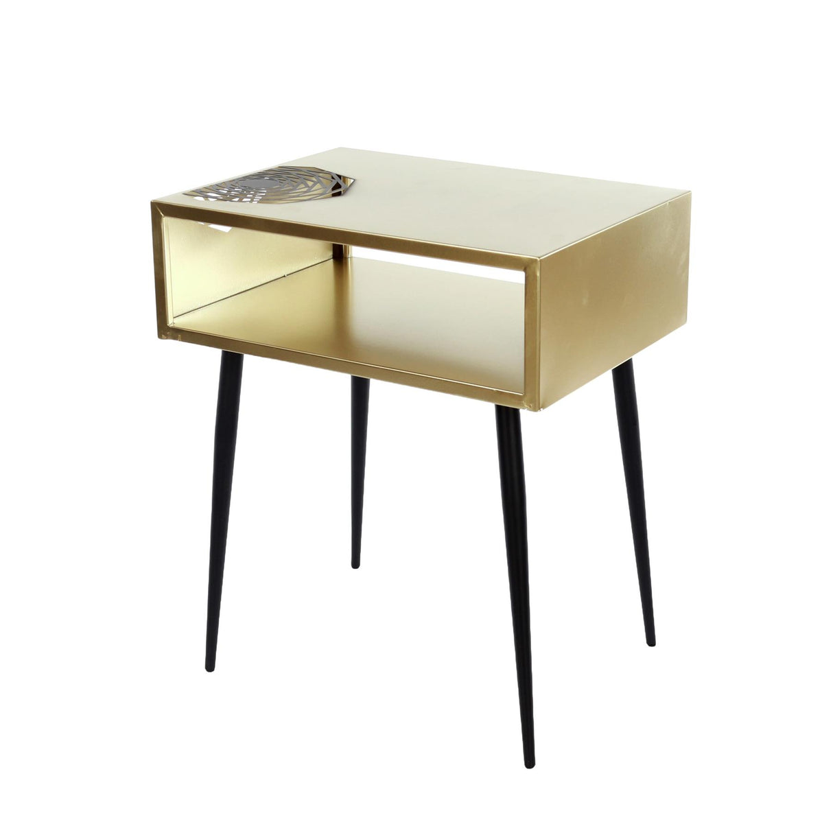 Galaxy metal bedside table, gold with black legs