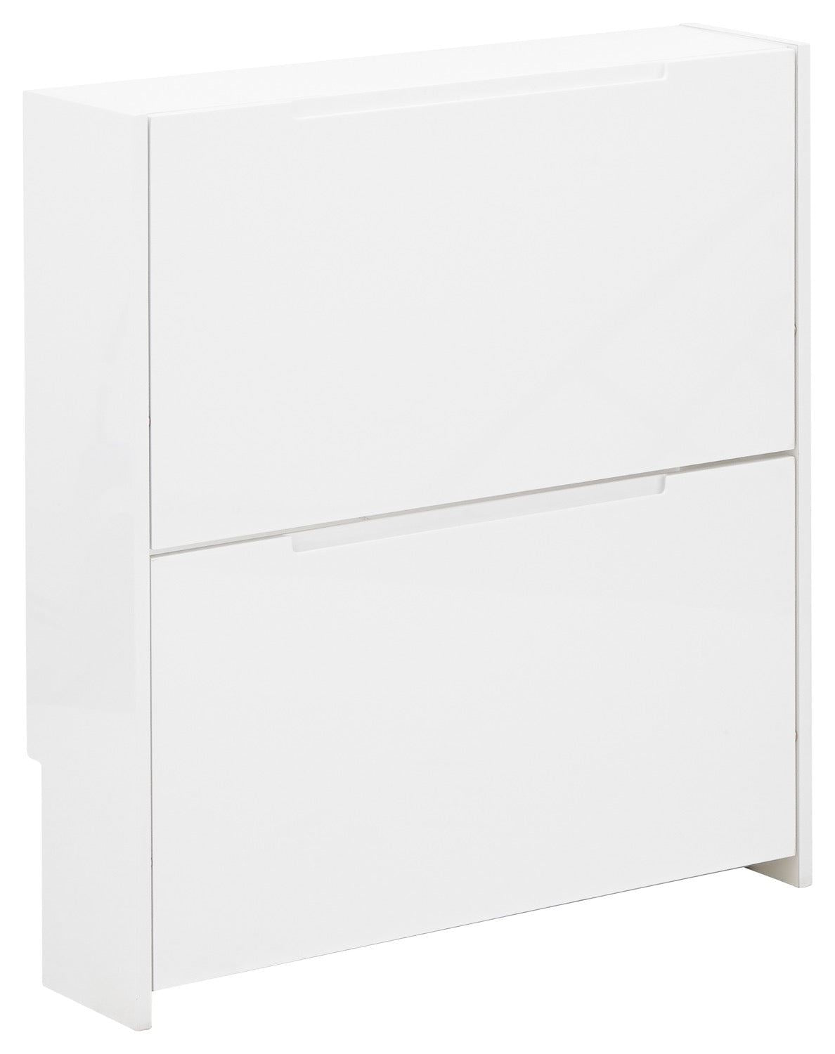 Narrow high gloss 2 tier shoe cabinet white