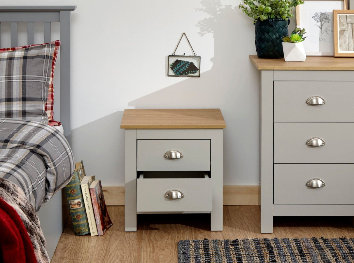 Lancaster 2 drawer bedside grey