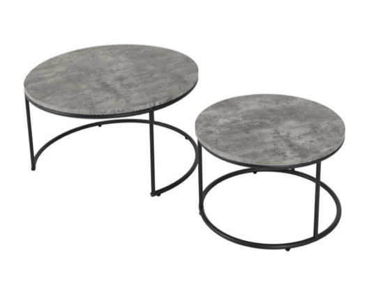 Athens Round Coffee Table Set - Concrete Effect/Black