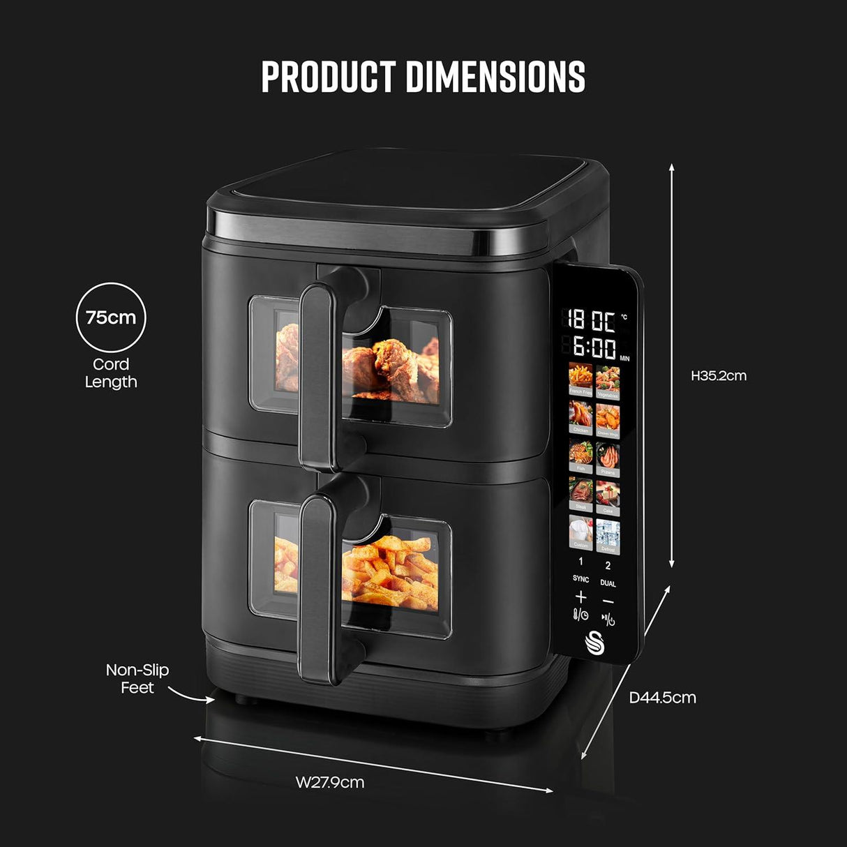 Swan 11L Duo Layer Air Fryer Black