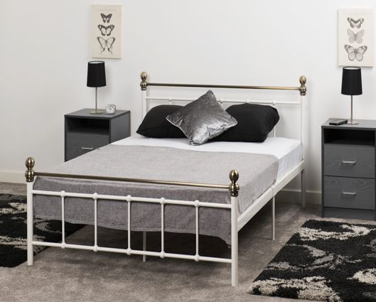 Marlborough Double Bed - White/Antique Brass