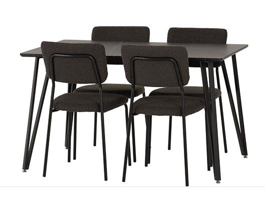 MARLOW & SHELDON DINING SET (X4 CHAIRS) - BLACK MARBLE/GREY BOUCLE FABRIC