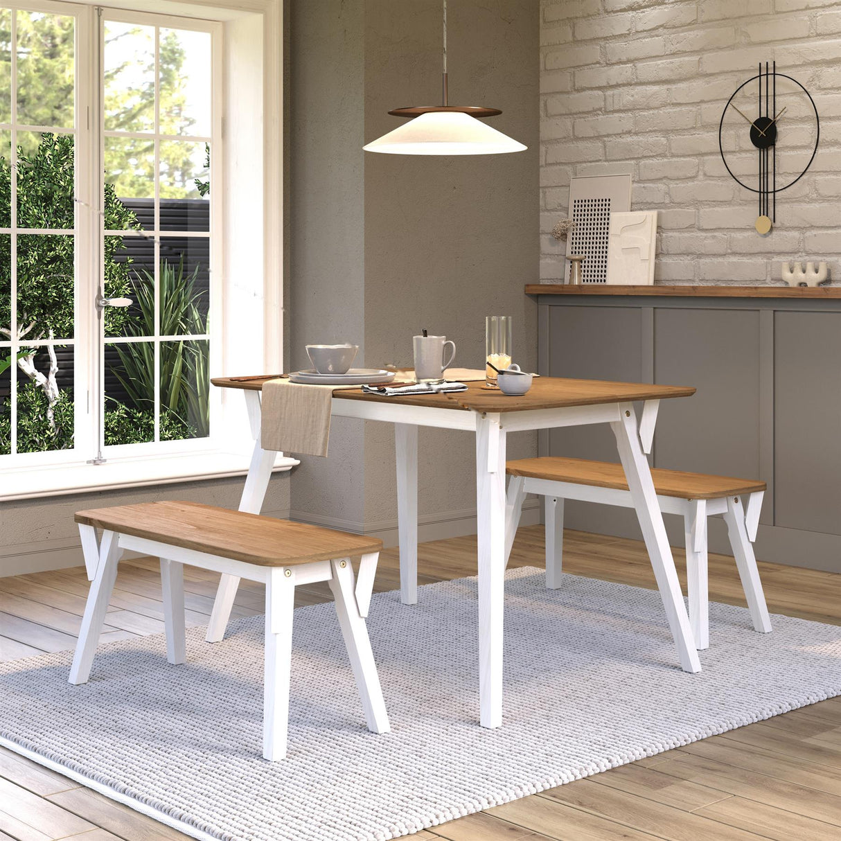 Corona Grey 140cm kitchen table & 2 bench set
