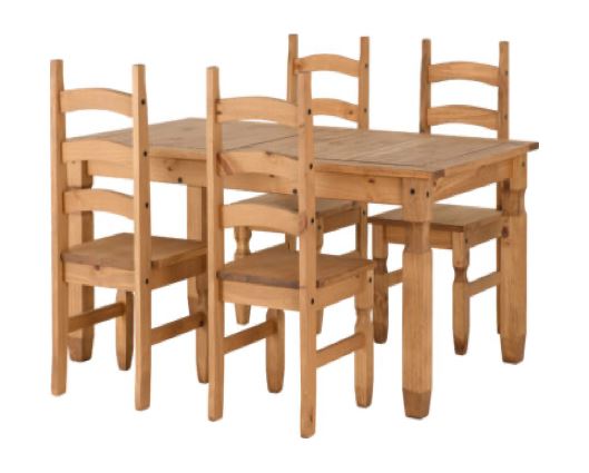 Corona Extending Dining Set (4 Chairs) - Distressed Waxed Pine