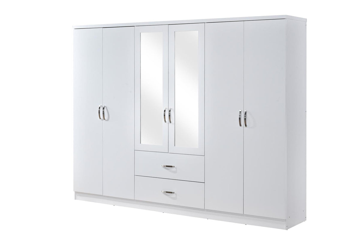 6 Door Wardrobe - White (Chrome Handles)