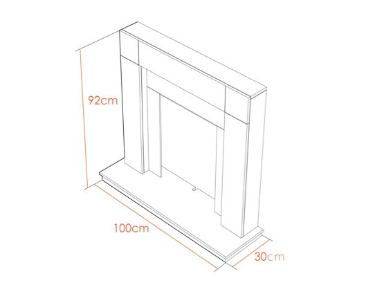 Adam Malmo in Pure White & Black/Pure White with Helios Electric Fire in Brushed Steel, 39 Inch