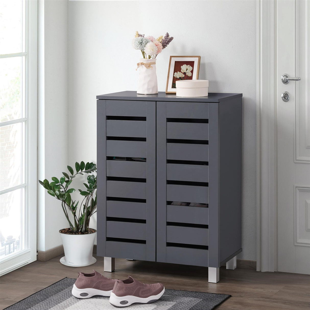 Euston 2 Door Shoe Cabinet - Dark Grey