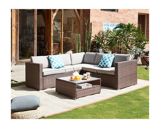 Medina Brown 4PC Corner Sofa Set w/ Grey Cushions