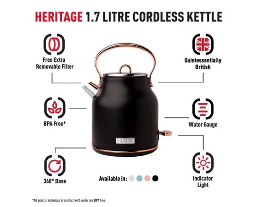 Haden Heritage Black & Copper Kettle