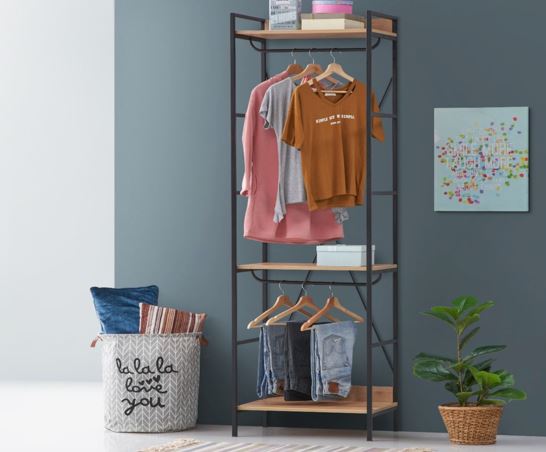 Claire Open Wardrobe with 3 Shelves- Riveria Oak