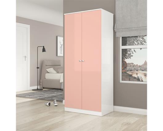 DENVER 2 DOOR WARDROBE - WHITE/PINK GLOSS