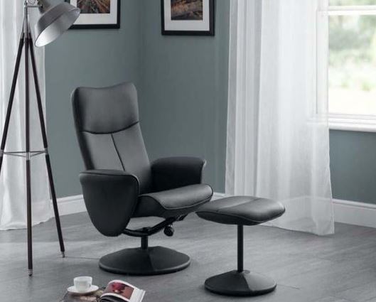LUGANO RECLINER & STOOL WITH COVERED BASE - BLACK